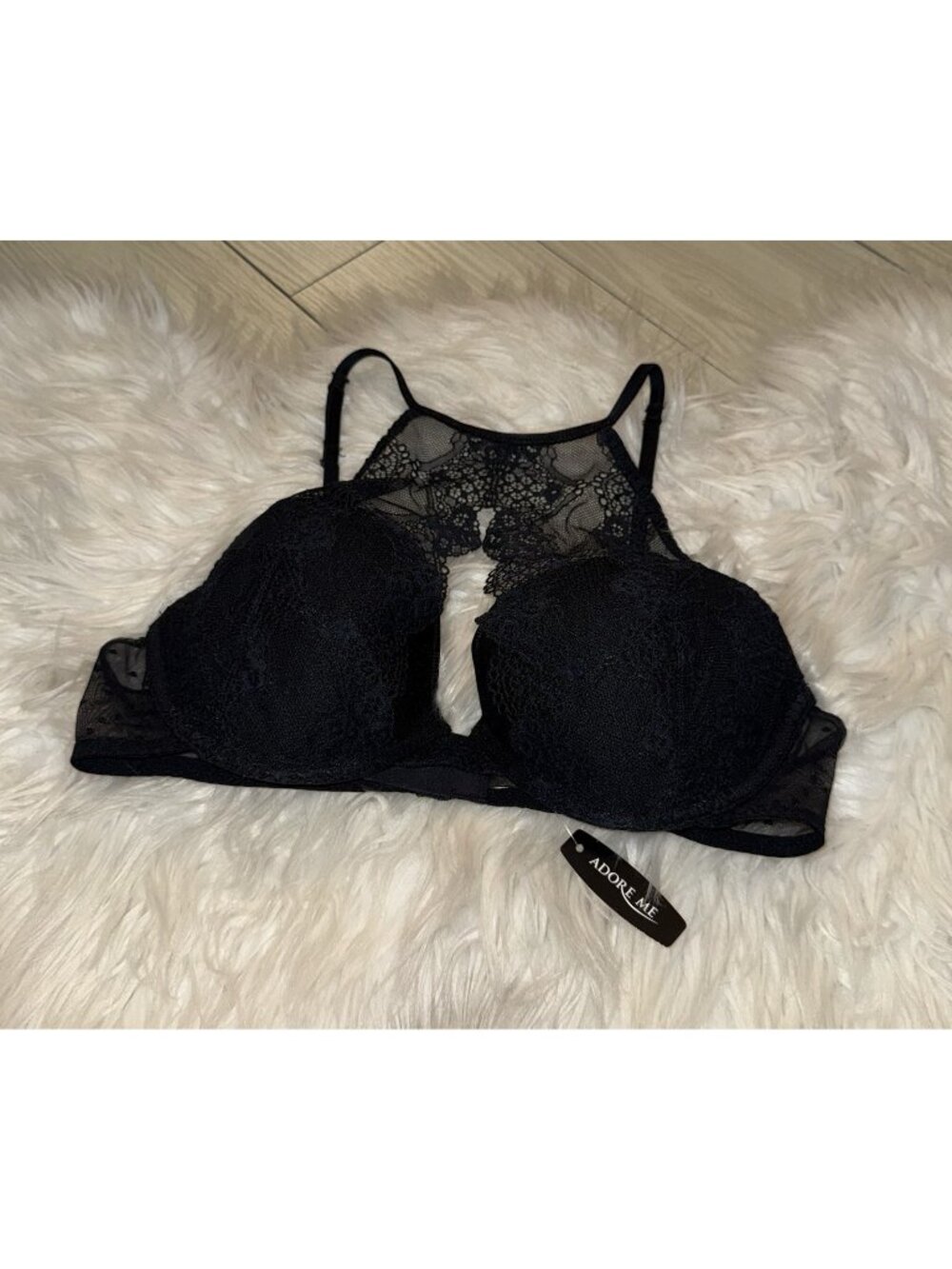 Adore Me 00050 Womens Push Up Plunge Bra Lace Front Padded UW 36B Black New Nwt